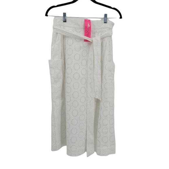 Lilly Pulitzer Eyelet Lace Prairie Peasant Tie Pier Midi Skirt White Sz 6 - Picture 1 of 13
